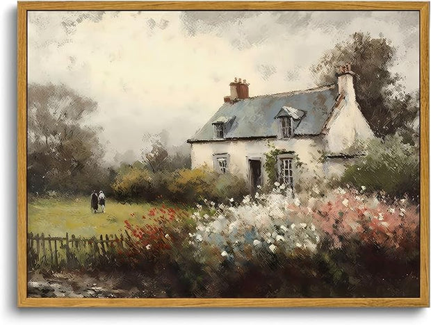 OIQArtOIQ Vintage Landscape Canvas Wall Art Framed Natural Scenery Painting Artwork Prints France Country Wilderness Farmhouse Decor Pictures Kitchen Bedroom Living Room Bathroom
