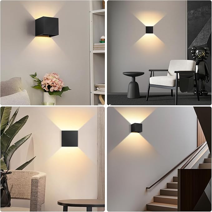 Modern LED Wall Sconce, 3000K Warm White Up & Down Wall Light for Bedroom, Wall Lamp with Adjustable Angle, Black Minimalist Design for Living Room, Bedroom, Hallway, Corridor (1 Pack)