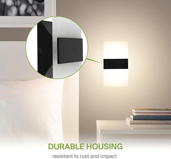 ASD LED Indoor Wall Mount Light Fixture - 8 Inch 10W Modern Interior Matte Black Dimmable Wall Sconce Light - ETL 2700K-5000K Adjustable - Hallway, Bedroom LED Wall Lights