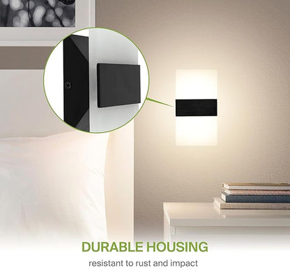 ASD LED Indoor Wall Mount Light Fixture - 8 Inch 10W Modern Interior Matte Black Dimmable Wall Sconce Light - ETL 2700K-5000K Adjustable - Hallway, Bedroom LED Wall Lights, Pack of 2