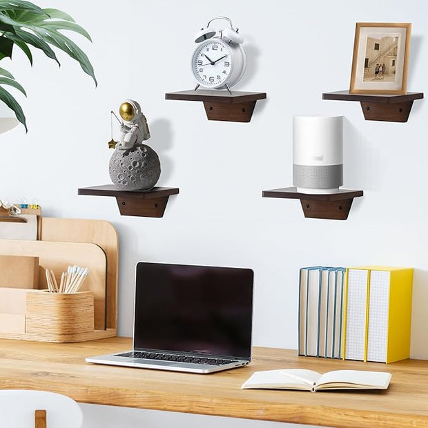 PHOENANCEE Small Floating Shelves,Trapezoid Wall Shelf for Speaker Table Lamp Plants Display,Decorative Wood Ledges Chic for Living Room,Bedroom,Kitchen,Office,Pine,8x6 Inch,2 Pack(Walnut)