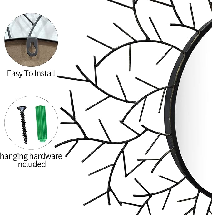 POZINO Round Wall Mirror, 30 Inch Circle Mirrors for Wall Decor, Black Metal Framed Accent Mirrors for Living Room Bedroom Entryway