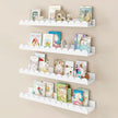 Fun Memories 24 Inch White Nursery Book Shelf, Scalloped Picture Ledge for Wall, Set of 4, Floating Shelves for Toddler Room, Kids Rooms, Bedroom