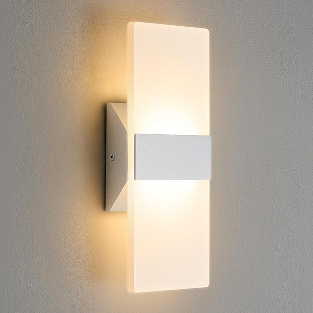 Modern LED Wall Sconce, 5CCT Dimmable Brushed Nickel Wall Lights, 12W 800LM 2700K-5000K Adjustable, Hardwired Indoor Up and Down Acrylic Wall Light Lighting for Living Room Bedroom Hallway, ETL