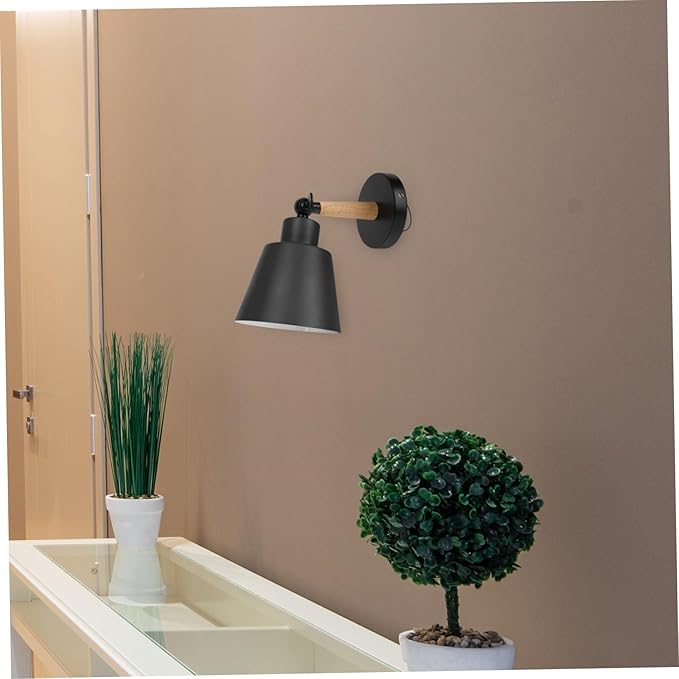 TEHAUX Nordic Modern Wall Light Black Wood Hanging Lamp Simple Chic Bedroom Wall Light for Corridor Durable Indoor Fixture with Contemporary Design