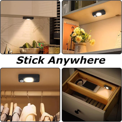 LED Motion Sensor Puck Lights, Rechargeable Cabinet Lights, Stick on Wireless LED Night Light for Closet, Drawer, Shelf, Under Cabinet, Warm White 6Pack, USB Charging Cord Included