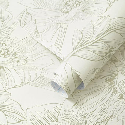 Ismoon Vintage Floral Wallpaper Peel and Stick Beige and Green Contact Paper 17.3inx6.5ft Removable Self Adhesive Wall Paper for Bathroom Bedroom Cabinet Mural Wall Decor Vinyl Renter Friendly