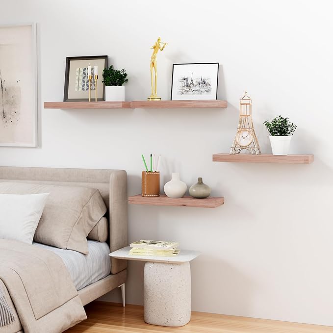 Bellsal Floating Shelves for Wall, Mahogany Wood Wall Shelf Set of 4, 16" Mounted Floating Shelf for Kitchen, Living Room, Bedroom, Bathroom Storage, Book Shelf for Home Decor, Frame Display
