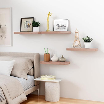 Bellsal Floating Shelves for Wall, Mahogany Wood Wall Shelf Set of 4, 16" Mounted Floating Shelf for Kitchen, Living Room, Bedroom, Bathroom Storage, Book Shelf for Home Decor, Frame Display