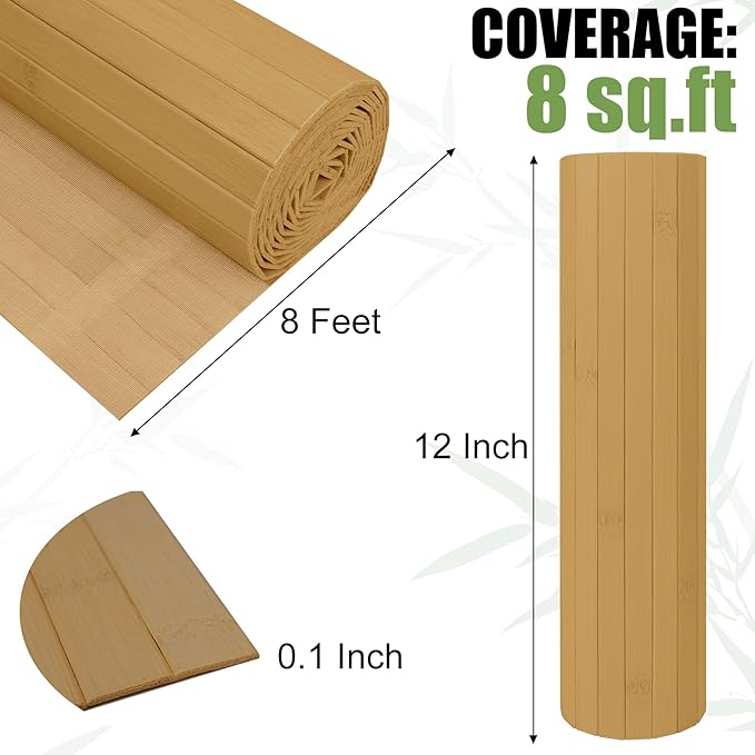 2 Pack Bamboo Wall Panel for Interior Wall Decor, Renewable Pole Wrap Wainscoting Roll Bamboo Covering Paneling for Wall Ceiling Office Bedroom Living Room (12