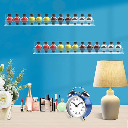 Nail Polish Shelf Wall 15 Inch Acrylic Clear Rack Sunglass Organizer Multi-Purpose Floating Shelves for Beauty Salons Retailer Dressing Room (9 PCs)