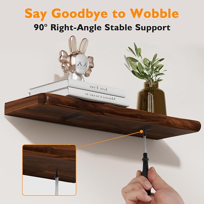 Floating Shelves for Wall Rustic Farmhouse 48 Inch Floating Shelf Bathroom Wooden Shelves for Wall Mounted Live Edge Pine Shelf with Unique Natural Grain for Living Room Bedroom Kitchen (Walnut)