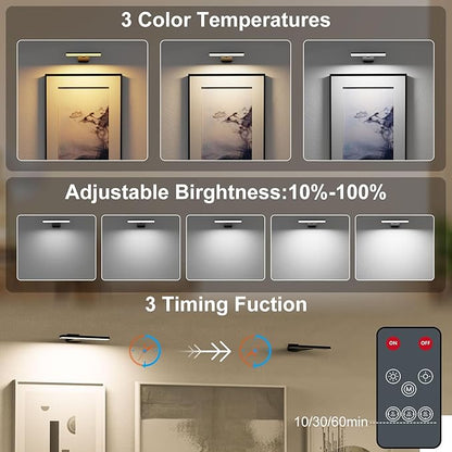 Koopala LED Picture Lights Set of 2, Cordless Over Painting Lamps with 6000mAH Rechargeable Battery Powered, CRI≥95, 5 Brightness,3 Color Temp, Dimmable Indoor Display Lights for Art Photo Dartboard