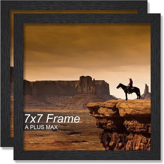 A PLUS MAX 7x7 Picture Frame Set of 2, Black Engineered Wood Frame for 7 x 7 Inch Picture Poster Photo, Light Weight 7 by 7 Frame with Wood-grain for Wall - 2 Pack/Black/7"x7"