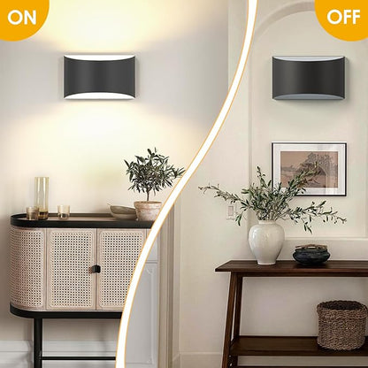 FOLKSMATE Modern LED Wall Sconces Set of 2, 3000K Warm White Up and Down Mount Light, Matte Black Large Interior Wall Lights Hardwired Lamp for Indoor Living Room Bedroom Hallway Basement Stairway