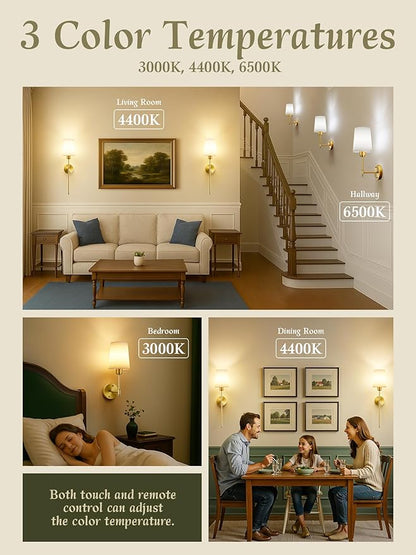Battery Operated Wall Sconces Set of 2, Bronze Cordless Wall Lights with Rechargeable Magnetic Bulbs and Remote, Dimmable & 15 RGB Colors Wall Lamps for Bedroom Living Room Hallway 23Inch