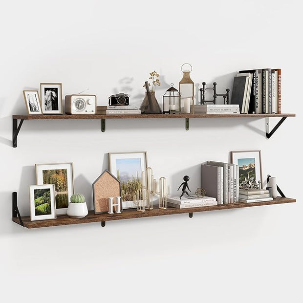 Axeman 55 Inch Floating Shelves | 8 Inch Deep Brown Wall Shelves Set of 2 | 55" W x 8" D Rustic Brown Wood Shelves for Bathroom Kitchen Living Room