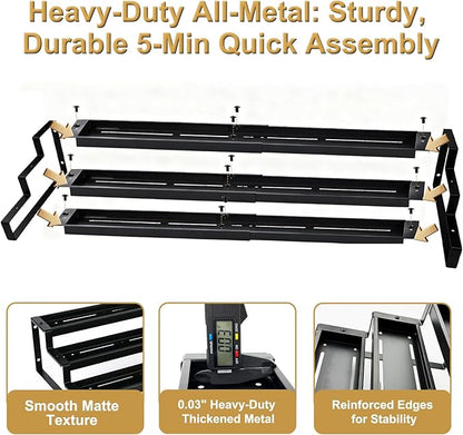 3-Tier Spice Rack Organizer for Cabinet, Expandable Kitchen Organizer 14.4 to 26.1 Inch Seasoning & Pantry Organizer for Countertop, Metal Non-Skid Step Storage Shelf for Condiments, Oils, Cans, Jars