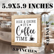 Wooden Coffee Sign Rise & Shine It's Coffee Time Farmhouse Coffees Bar Signs Rustic Wooden Sign Handmade Kitchen Wall Art Coffees Plaque for Home Office Kitchen Decoration 5.9x5.9 inches