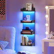 HOOBRO Floating Wall Shelves with LED Lights, Floating Shelf Wall Mounted for Storage, Vertical Display Stand, Modern Column Rack, for Bedroom, Livingroom, 4-Tier, 35.8 Inches, Black, BK41DBJ01