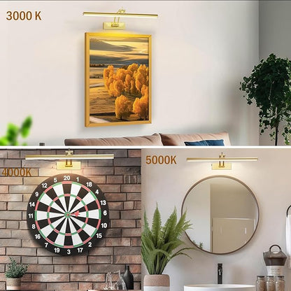 2 Pack Picture Light Battery Operated for Wall, 16" Wireless Art Lighting for Painting, 6 Colors Picture Frame Lights with Remote, Dimmable 5200mAh Gallery Light, Gold
