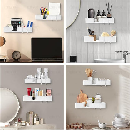 ABCOOL Shower Caddy Floating Bathroom Shelves - Set of 2, No Drill Wall Mounted Adhesive Hanging Shelves with Hooks Decorative Storage Shelves for Kitchen Living Room Bedroom