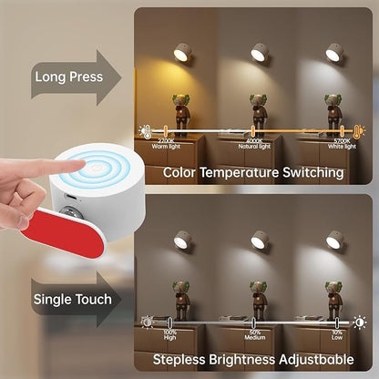 3PACK Romote LED Wall Sconce - Rechargeable Wall Light, 3 Colors & 3 Brightness Levels, 360° Magnetic Rotating Head, Bedside Reading Lamp, Easy Install Battery Operated Lamp White