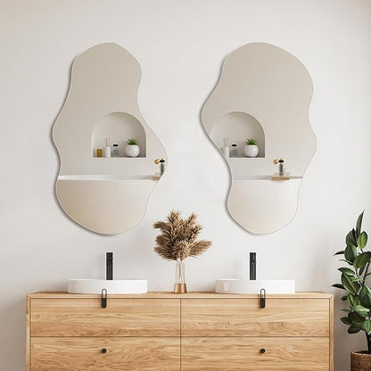 PERFNIQUE Irregular Wall Mirror Asymmetrical Mirror, 28''x17'' Decorative Modern Mirror for Bathroom Bedroom Living Room Entryway, Cloud Frameless, Wall Mounted (28''x17'', Cloud)