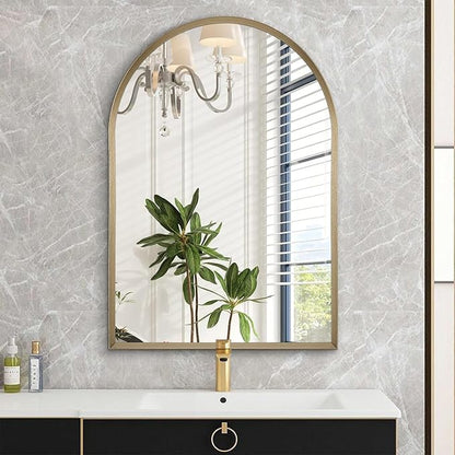 Bathroom Arched Wall Mirror Brushed Metal Vanity Wall Mounted Mirror for LivingRoom Bedroom Entryway Room Vanity Home Decor 28"x20"