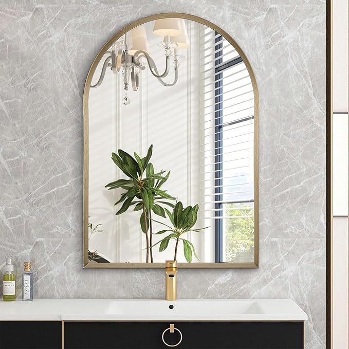 Bathroom Arched Wall Mirror Brushed Metal Vanity Wall Mounted Mirror for LivingRoom Bedroom Entryway Room Vanity Home Decor 28