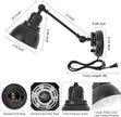 Plug in Wall Sconces Set of 2, ENCOMLI Wall Sconce Lighting with Dimmable On Off Switch, Swing Arm Wall Lamp, Black Metal Industrial Wall Light Fixtures, Safety E26 Base, 6FT Plug in Cord