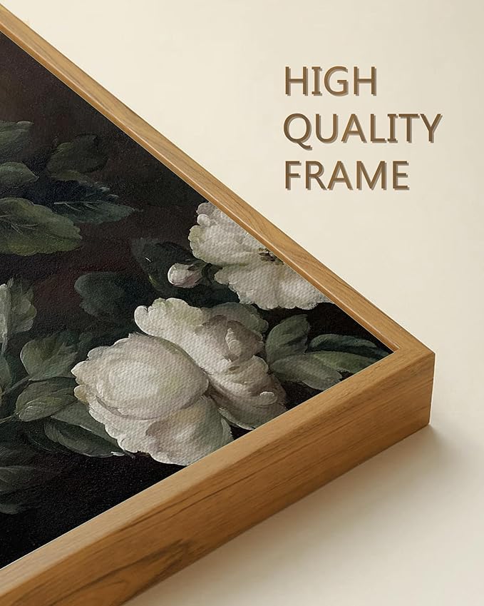 SHENIFY 16x24in Large Vintage Landscape Framed Canvas Wall Art Rose Flower Classic Wall Prints Modern Kitchen Bathroom Office Decor - Natural Framed