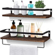 AGM Floating Shelves, 16.5 Bathroom Floating Shelf Set of 2, Carbonized Black Wall Storage Shelf with Towel Bar, Wall Mounted Shelves for Plants, Book, Bedroom, Kitchen, Living Room Decoration