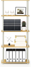 Furinno TURN-N-TUBE Storage Shelves, 5-Tier Book Shelf, Corner Shelf, Toolless Open Shelves, for Organization and Storage, Living Room, Garage, Home Office, Beech