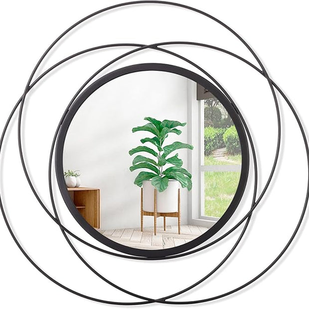 Mirrors Wall Decor Iron Frame Round Art Wall Mirrors Home Decoration Hanging Mirrors for Living Room Bedroom Bathroom Entryway Black 16"