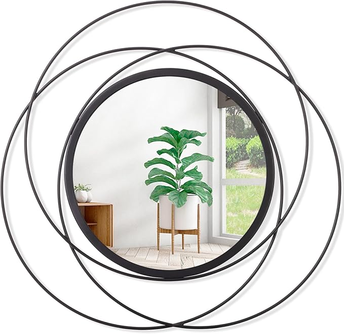 Black Circle Mirror Wall Decorative Metal Wall Mirror, Art Small Round Wall Home Mirror, Decor Living Room Bedroom Bathroom Entryway 12"