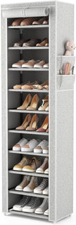 VTRIN Vertical Narrow Shoe Rack Organizer Tall Shoe Rack for Closet Entryway 10 Tier Non-Woven Cover Shoe Shelf Holds 20-22 Pairs Free Standing Shoe Storage Cabinet with Dustproof Cover, Multi Color