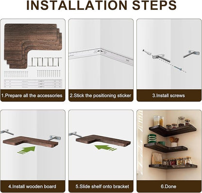 Floating Corner Shelves Set of 3, Solid Wood Picture Wall Shelf, Floating Shelves for Storage for Bedroom Kitchen Bathroom Living Room (Burnt)