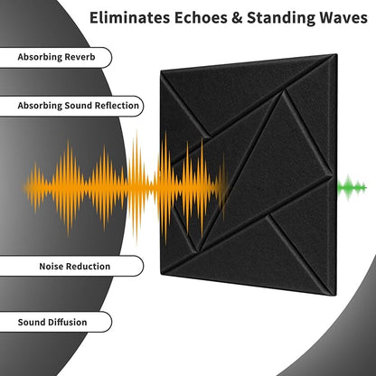 Art3dwallpanels 18 Pack Acoustic Panels 12" X 12" Soundproof Wall Panels Sound Dampening, 3D Self Adhesive Wall Decor Peel and Stick Absorbing Panels, Black
