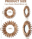 3 Pcs Boho Wall Decor Round Sunburst Mirror Boho Circle Mirror with Rustic Wood Frame Decorative Hanging Wall Art for Farmhouse Home Decor,17 Inch and 12 Inch(Wood Color)