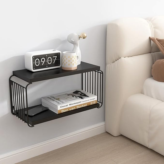 Floating Nightstand Shelves, Modern Night Stand for Bedroom, Wood Floating Shelf for Wall, Nightstand Bedside Table, Mid Century Wall Shelves for Living Room, Bedroom (1, Black)