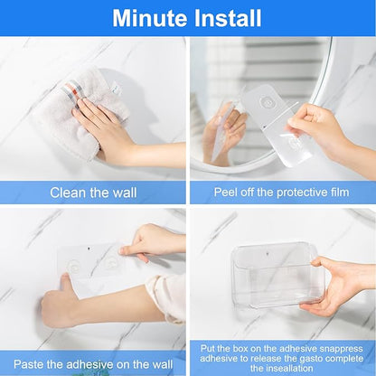 Diesisa 3pc Acrylic Wall Mount Organizer, Adhesive Clear Shower Caddies,Acrylic Soap Basket for Wall,No Drilling Hang Walls,with Self Adhesive Tape, for Bathroom, Kitchen, Living Room