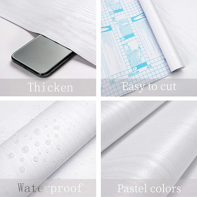Heroad Peel and Stick Wallpaper Wood Contact Paper Wood Wallpaper White Wood Grain Contact Paper Thicken Textured for Cabinets and Drawers Countertops Waterproof Self Adhesive Vinyl 23.6