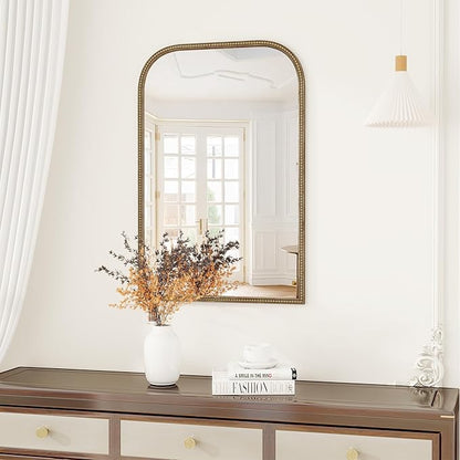 Axeman 24x36 Rounded Rectangular Wall Mirror, Decorative Bathroom Mirror, Traditional Vintage Wall Mounted Mirror with Beaded Frame for Accent Living Room Vanity Bedroom Entryway, Bronze