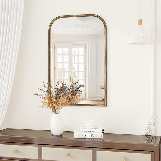 Axeman 24x36 Rounded Rectangular Wall Mirror, Decorative Bathroom Mirror, Traditional Vintage Wall Mounted Mirror with Beaded Frame for Accent Living Room Vanity Bedroom Entryway, Bronze