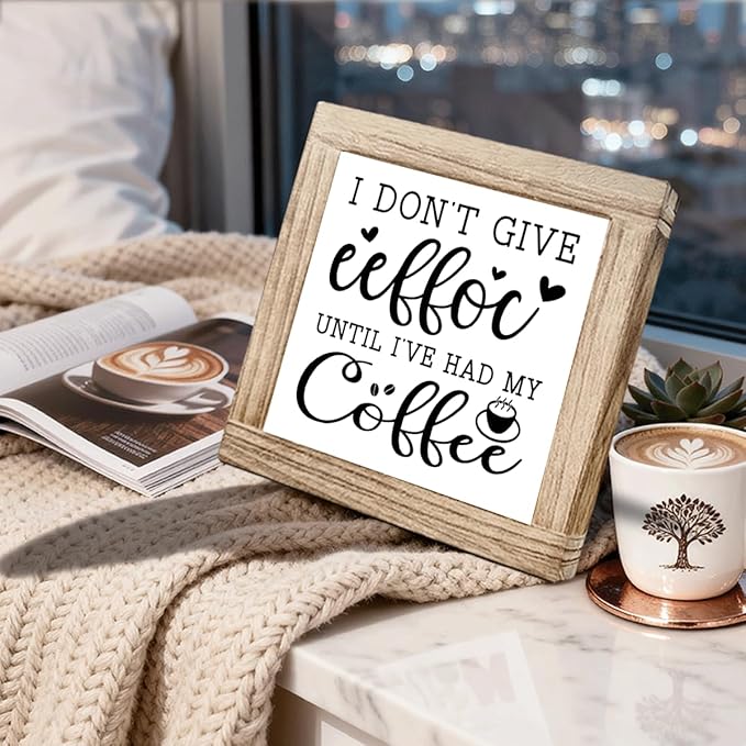 Funny Coffees Bar Sign I Dont Give Eeffoc Until I‘ve Had My Coffee Rustic Coffees style Decor Table Decor for Kitchen Home Office Bar Humorous Coffee Lover Gift 5.9x5.9 Inch