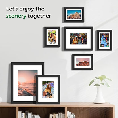FrameWorks 7-pc Set Collage Wall Wooden Picture Frames Tempered Glass/Black / 1-11"x14", 2-8"x10", 4-5"x7"