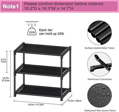 3 Tier Extra Small Shoe Rack (16.3" Wide), Narrow Stackable Shoe Shelf for Kids Toddler Adult, Ultra-Lightweight Shoe Rack Stand for Closet Dorm Bedroom Storage Organizer, Entryway