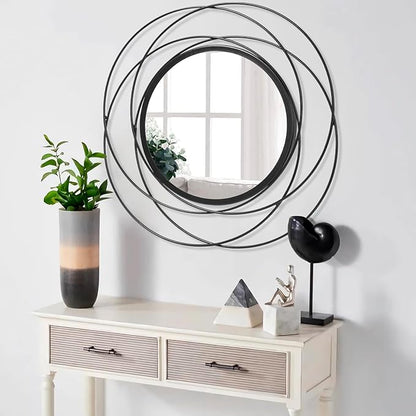 Round Black Mirror 24" for Living Room Wall Decor, Black Accent Framed Circle Bathroom Mirror, Decorative Vanity Mirror, Circular Mirror for Farmhouse Entryway Hallway