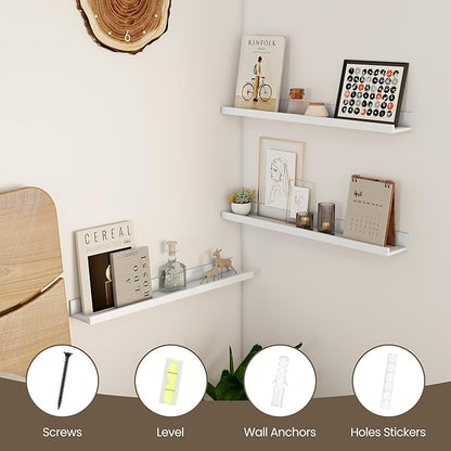 Axeman Picture Ledge Shelf | 24 Inch Floating Shelves Set of 2 | White Wall Shelves with Lip | White Picture Shelf for Wall with Ledge | Photo Ledges 24 Inch